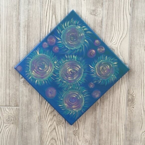 Original Painting Blue Purple Trippy Retro 80s Design 12”x12” Wall Decor - Picture 10 of 11